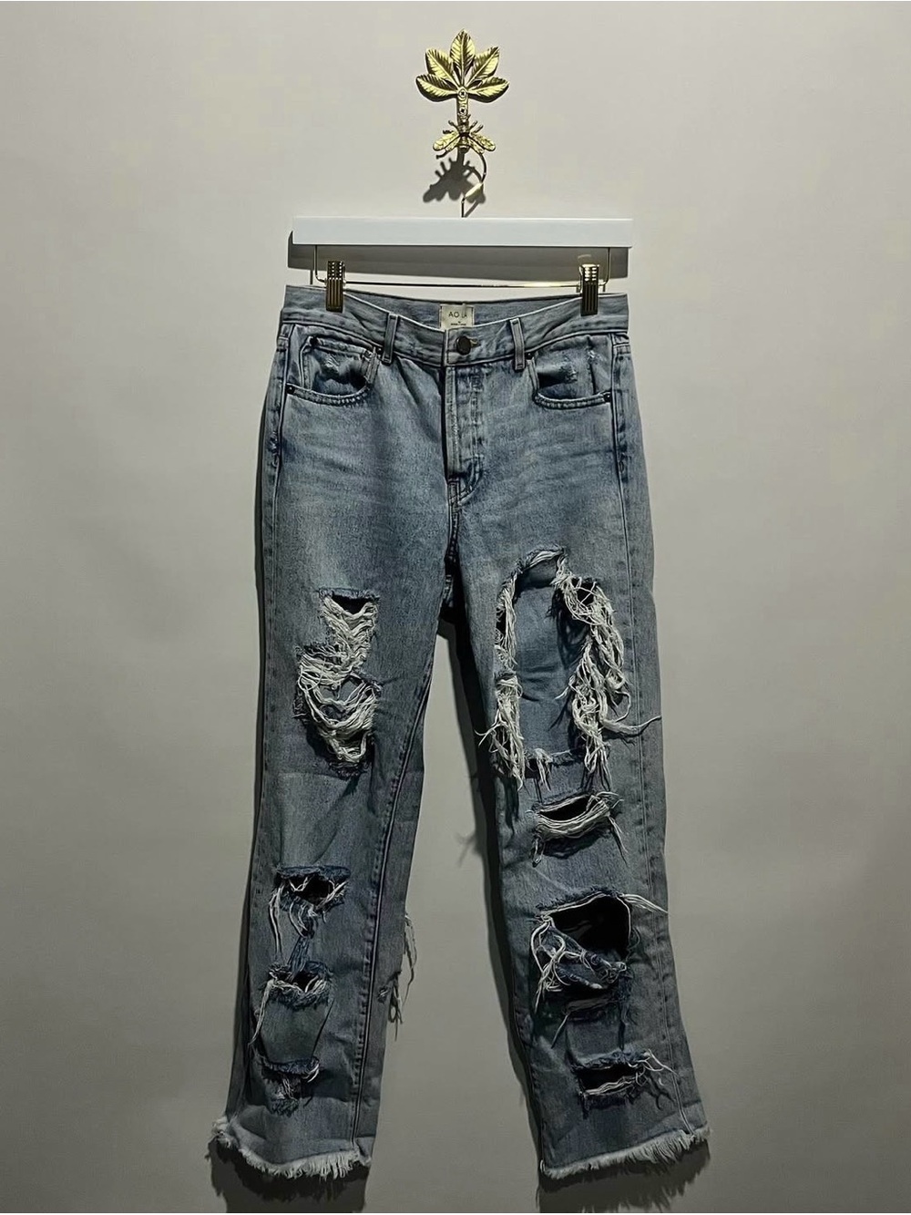 Alice + Olivia Light Blue Distressed Straight Leg Jeans